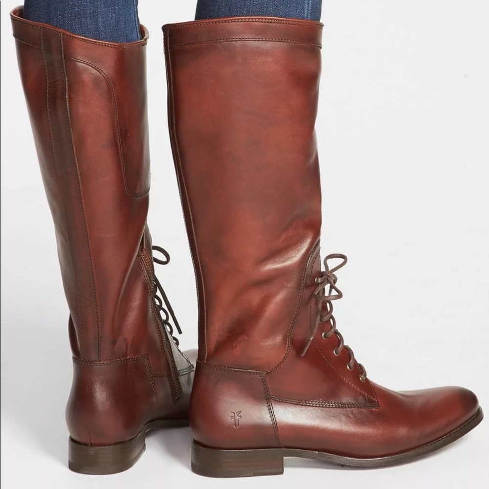 FRYE Melissa Redwood Lace up Riding Boot SZ 8
